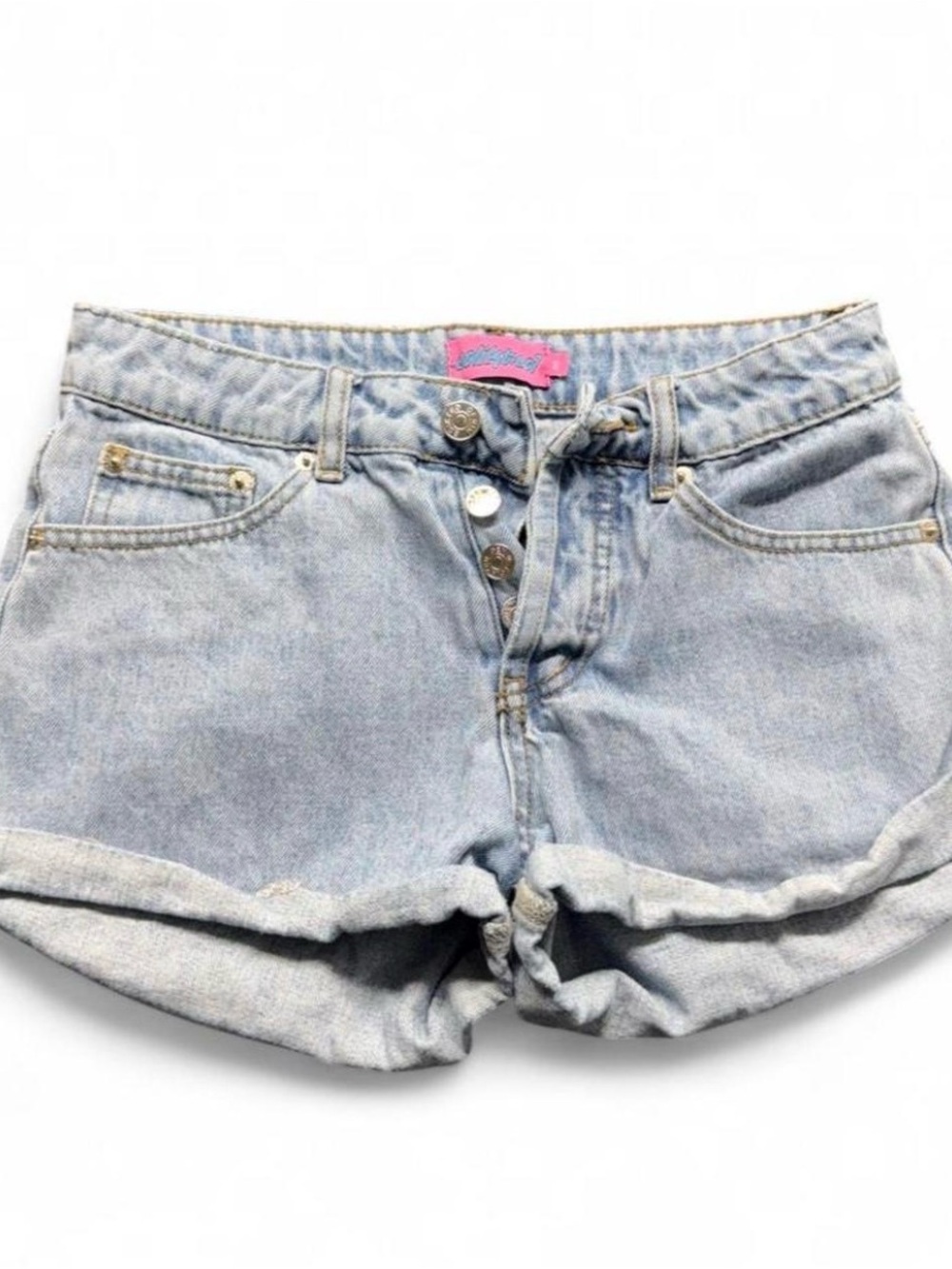 Edikted Light Blue High-Rise Button Fly Denim Shorts